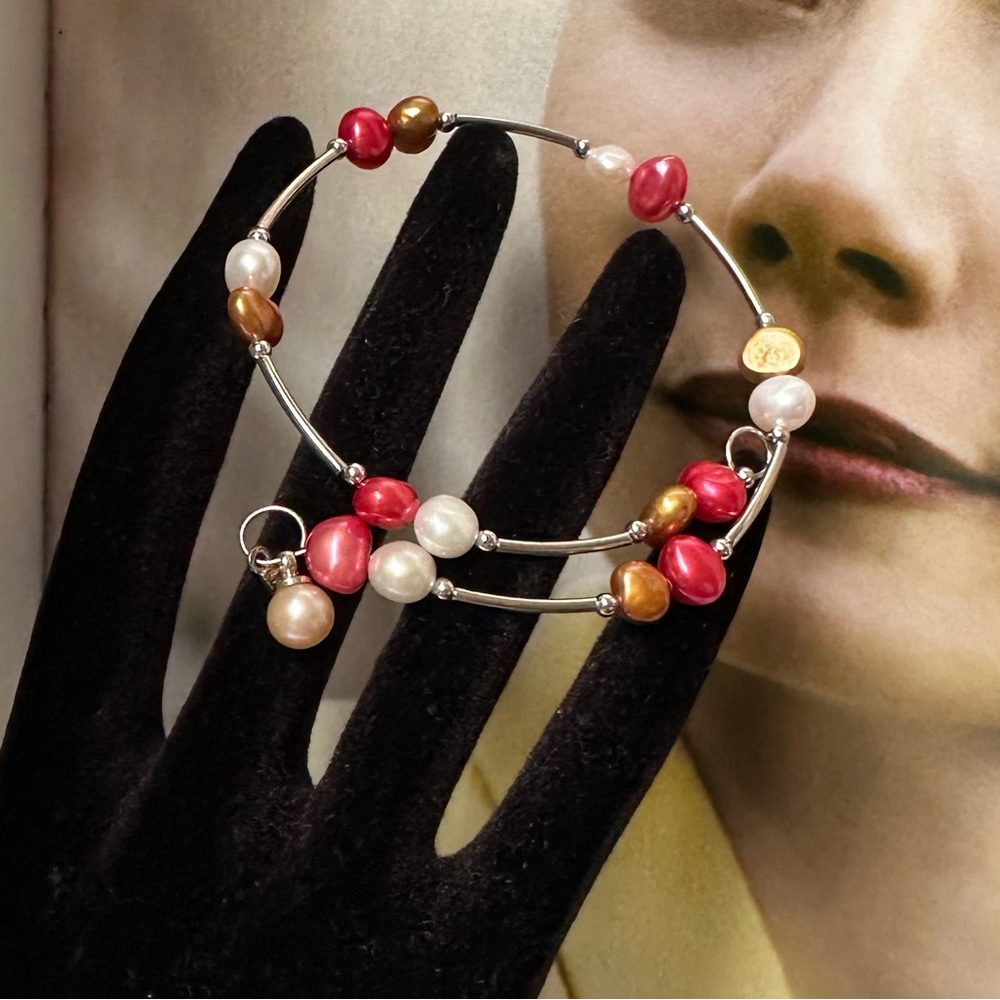 Vantel Pearl Bracelet Over Silver, Pink Gold & White Colors
